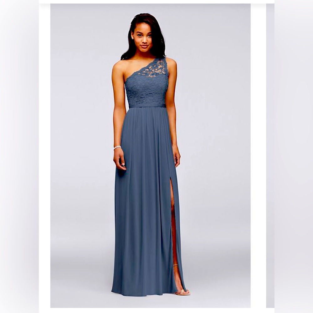 Long One Shoulder Lace Mesh Bridesmaid Dress